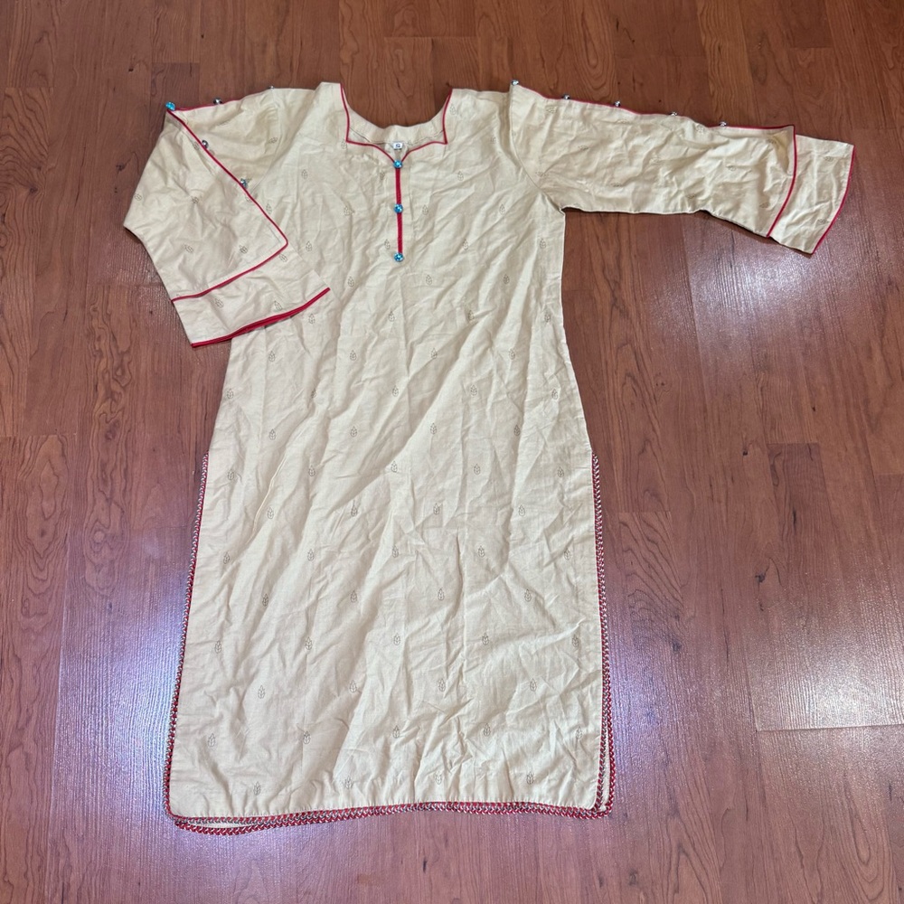 Cream Kurta with Red Trim
